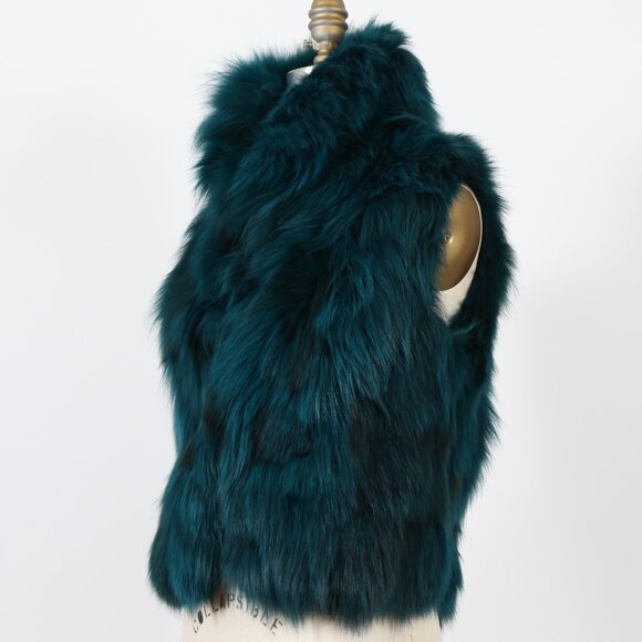 Adrienne Landau Teal Fur Vest - Picture 2 of 3